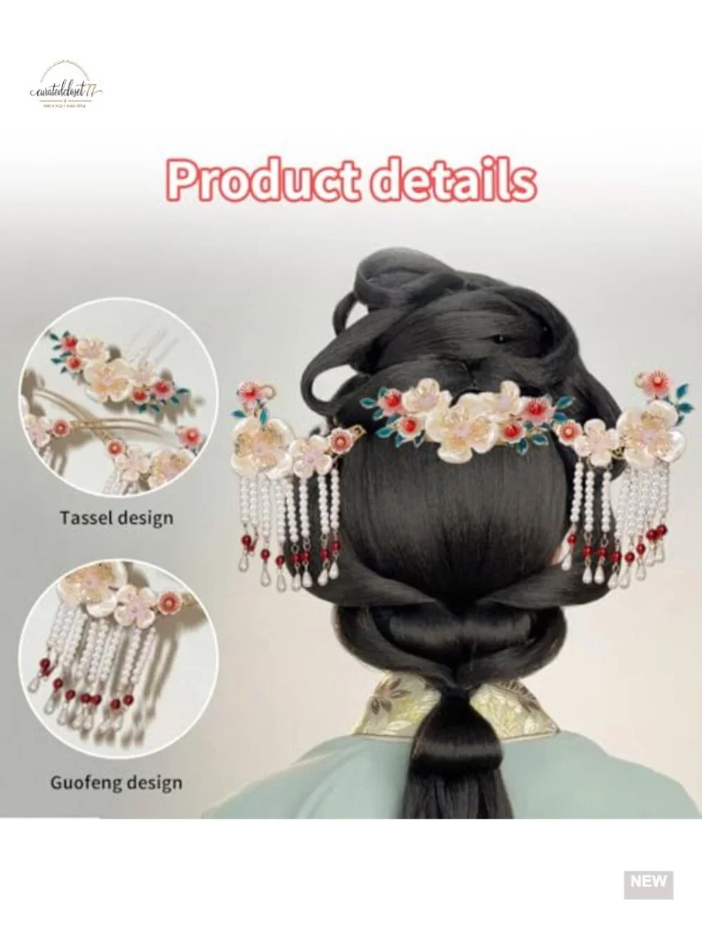 3 Pcs Flower Tassels Hairpin Rhinestone Pearl Clips Hair Accessories for Updo